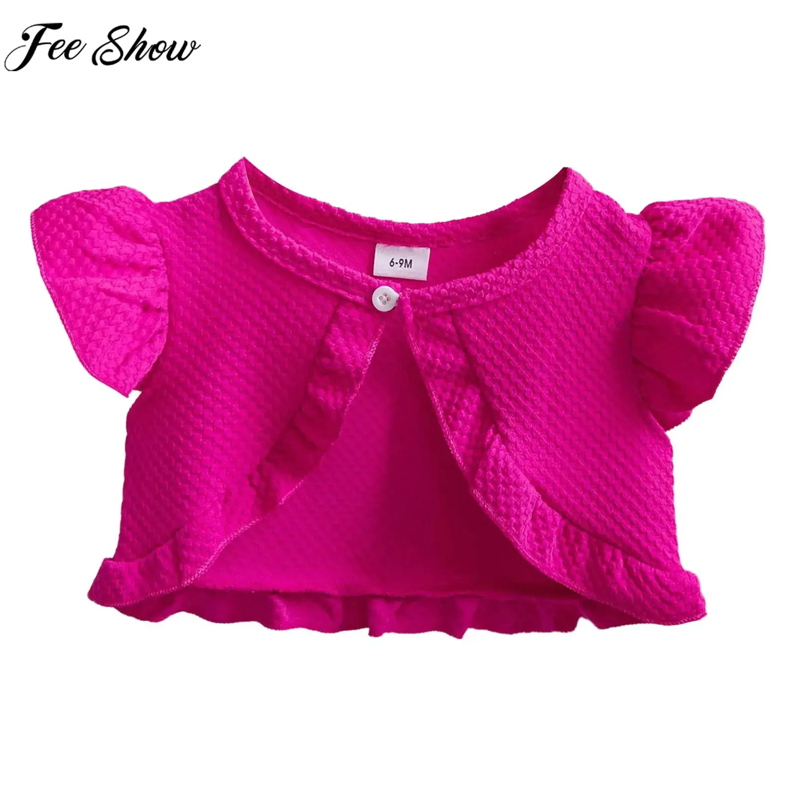 

Children Girls Summer Casual Versatile Bolero Cardigan Fly Sleeve Ruffled Solid Shawl Coat for Baptism Birthday Wedding Party