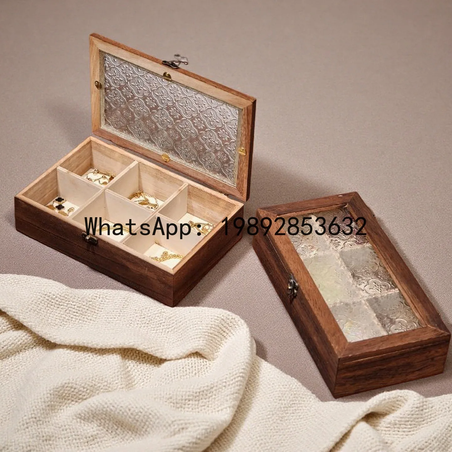 

4-13 solid wood desktop jewelry storage box with lid transparent rectangular small wooden box organizer