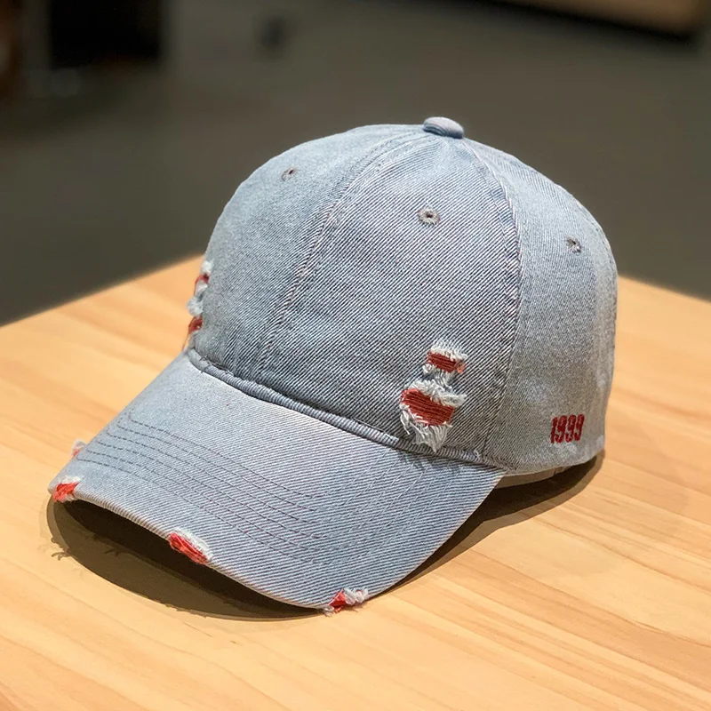 

1PC Retro Solid Color Denim Baseball Cap Stylish Fashioned Weathered Duckbill Hat Trendy Unisex Street Hip Hop Sunshade Cap