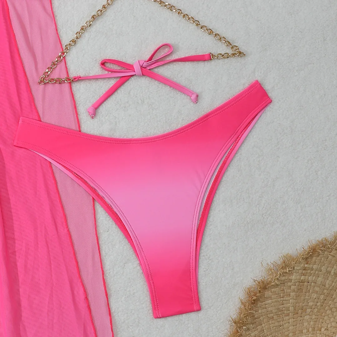 Sexy mit Überwurf, Farbverlauf, Neckholder-Bikini, Damen-Badeanzug, dreiteiliges Bikini-Set, Damen-Bademode, Badeanzug, Badebekleidung, Schwimmbekleidung V5369 – Detail 27