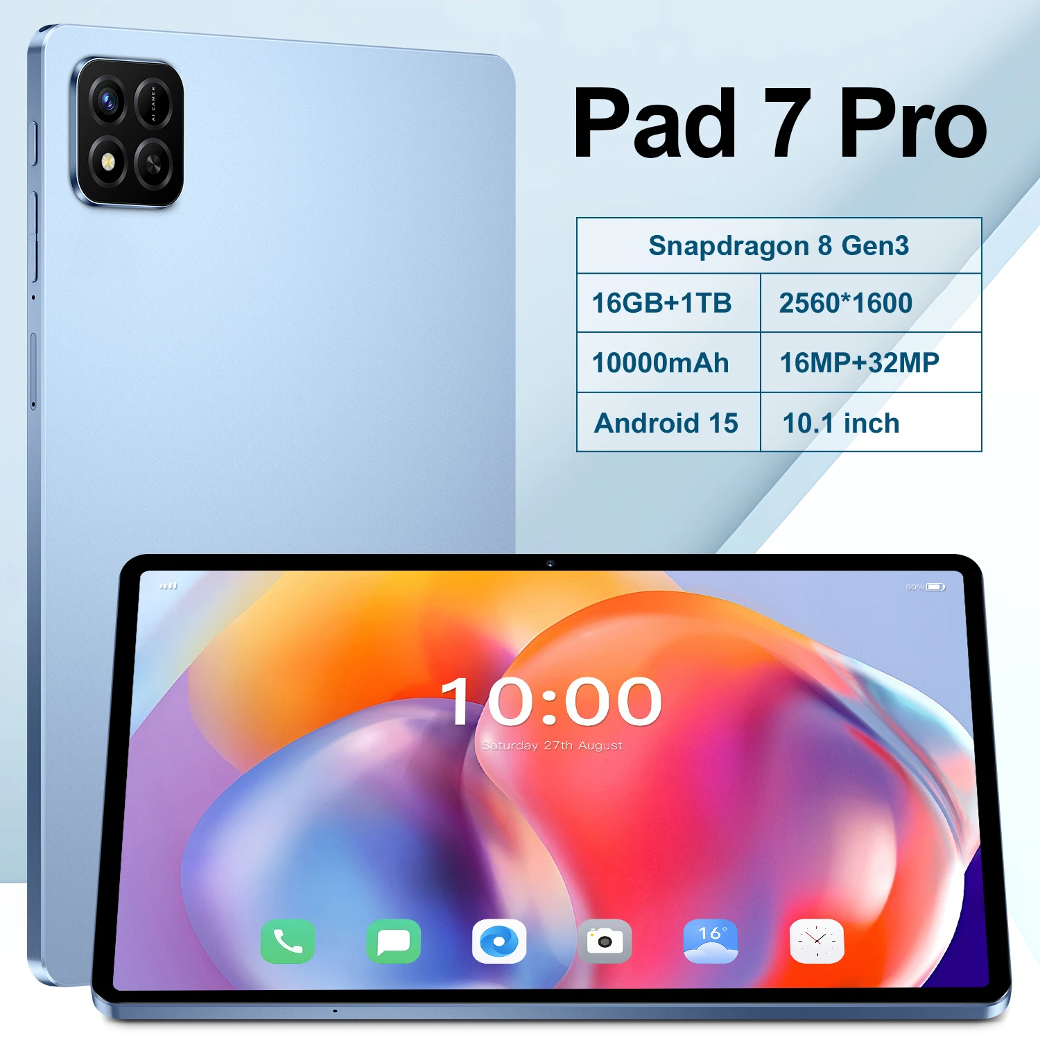 

2026 NEW HOT Silicone Case For Pad 7 Pro 10.1" 5G Snapdragon 8 Gen3 24GB+2TB 10000mAh 32MP Camera Android 15