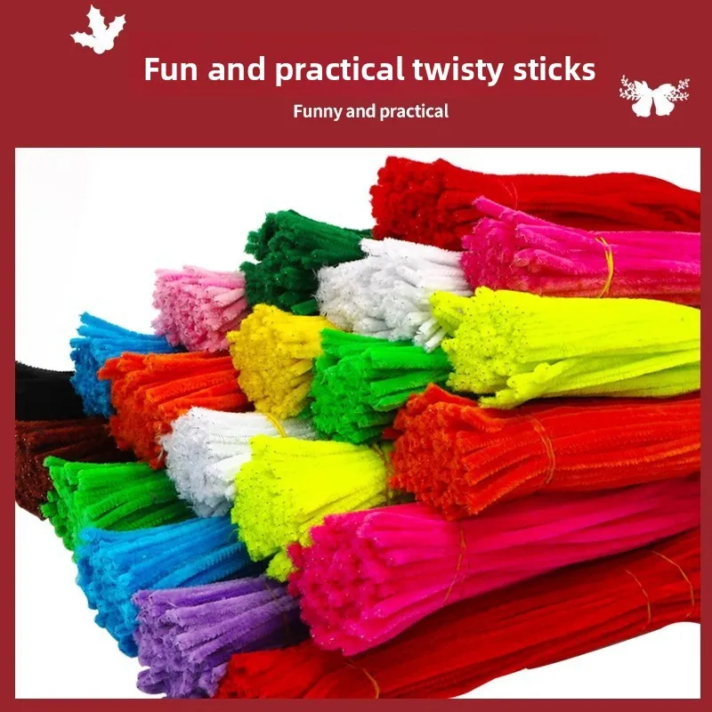 Red Fuzz Stick Twisted Rod Flower Bouquet Handmade DIY Making Set Kindergarten Children's Hairband Hairpin Head