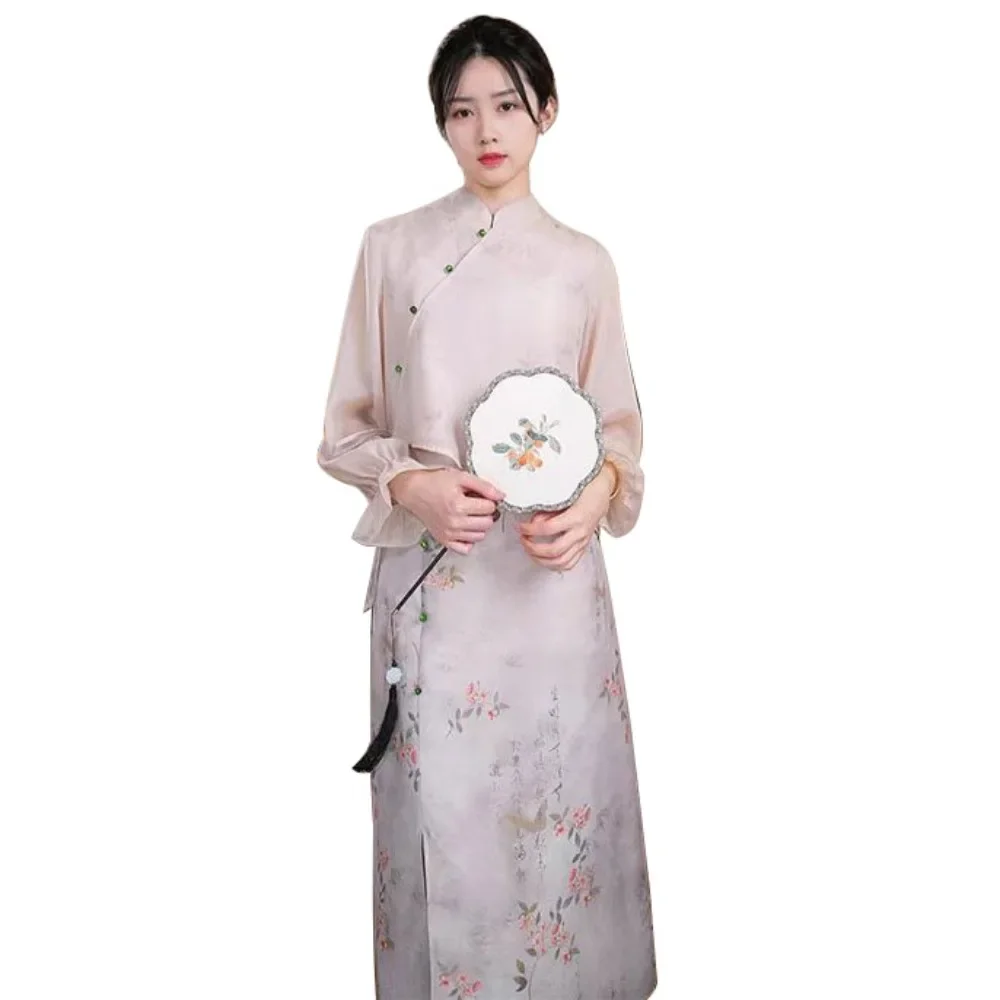 

Modernized Hanbok Autumn Chinese Clothing Womens Chinese Style Tops + Skirts Tang Suit Modern Hanfu