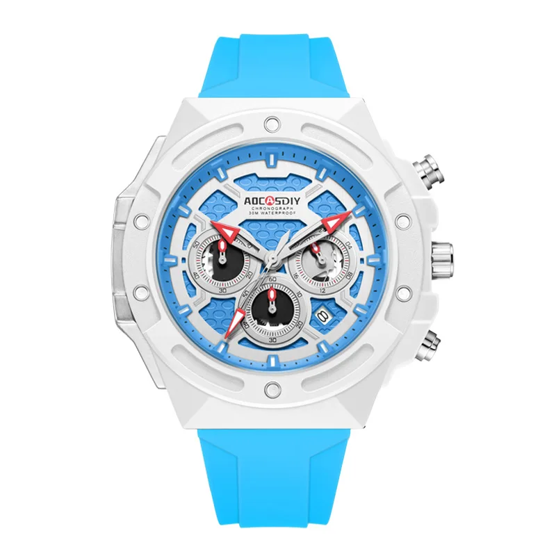 AOCASDIY *Silicone Strap Quartz Watch Men's Multi-Function Luminous Calendar Watch Sports Personalized Explosion