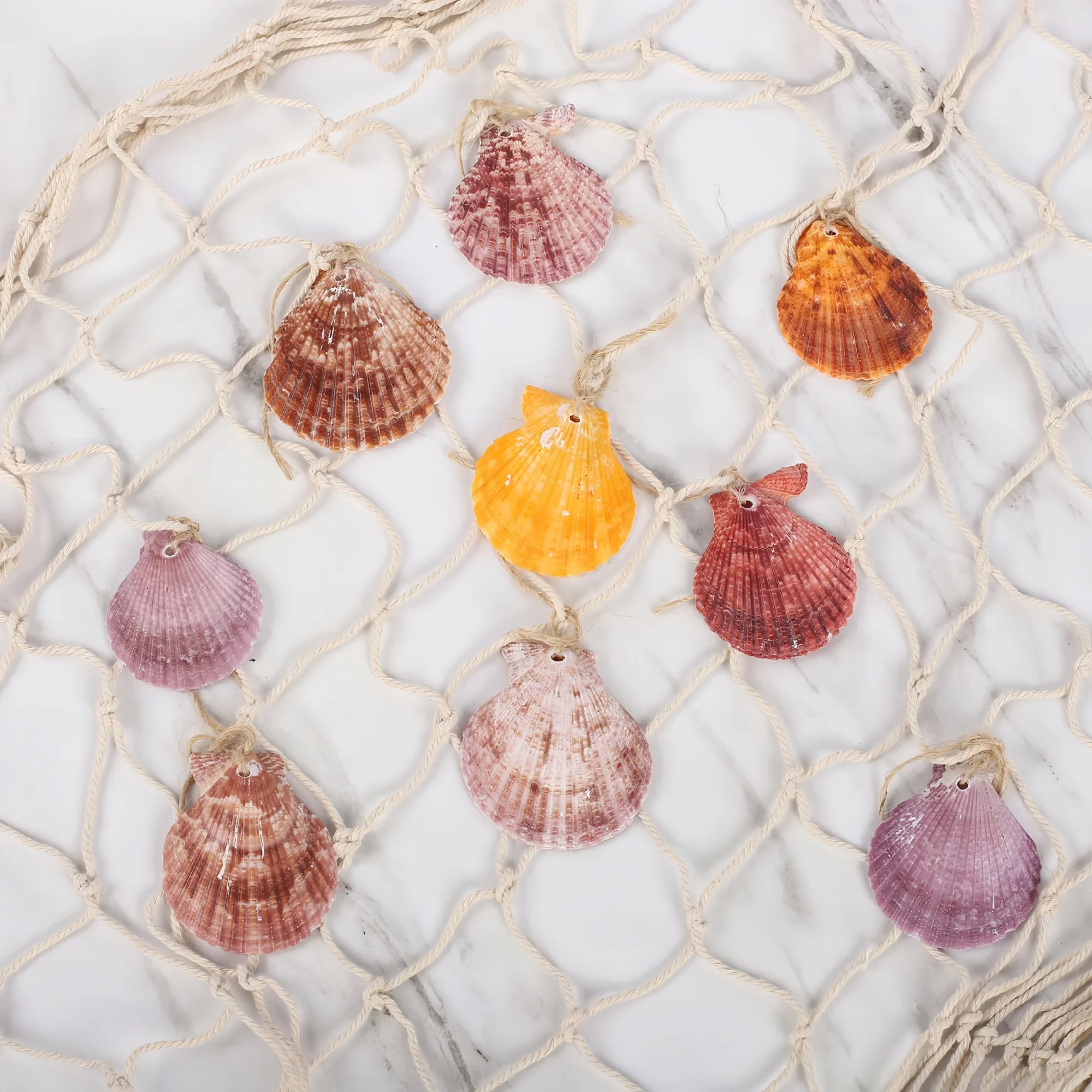 Fischnetz-Wanddekoration mit Muscheln - Dekoratives Fischernetz im nautischen mediterranen Stil aus Baumwolle zum Aufhängen von Fotos – Detail 4