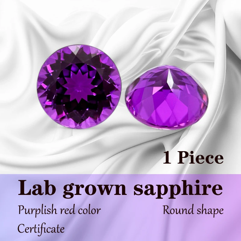 

Round Shape Purplish Red Color Lab Grown Sapphire for Advanced Jewelry Making Materials with Certificate Charms Gemstones Beads