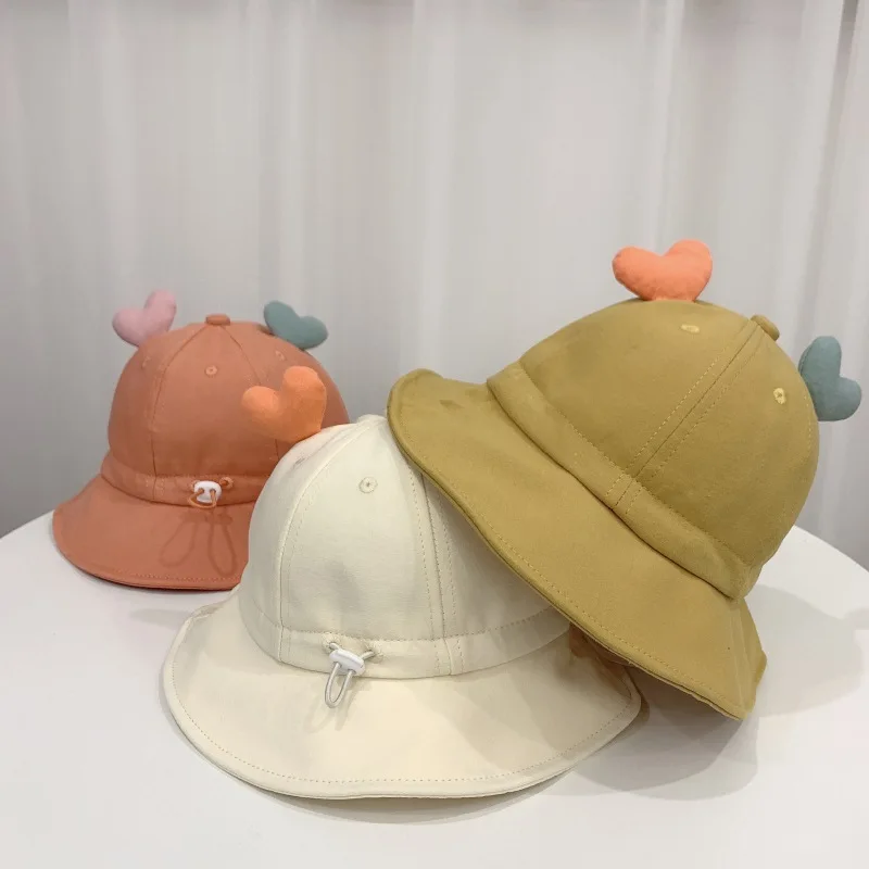 44-48cm Cute Baby Bucket Hat With Ears for Boys Girls Cotton Kids Sun Hat Outdoor Candy Color Child Panama Cap Children Accssory