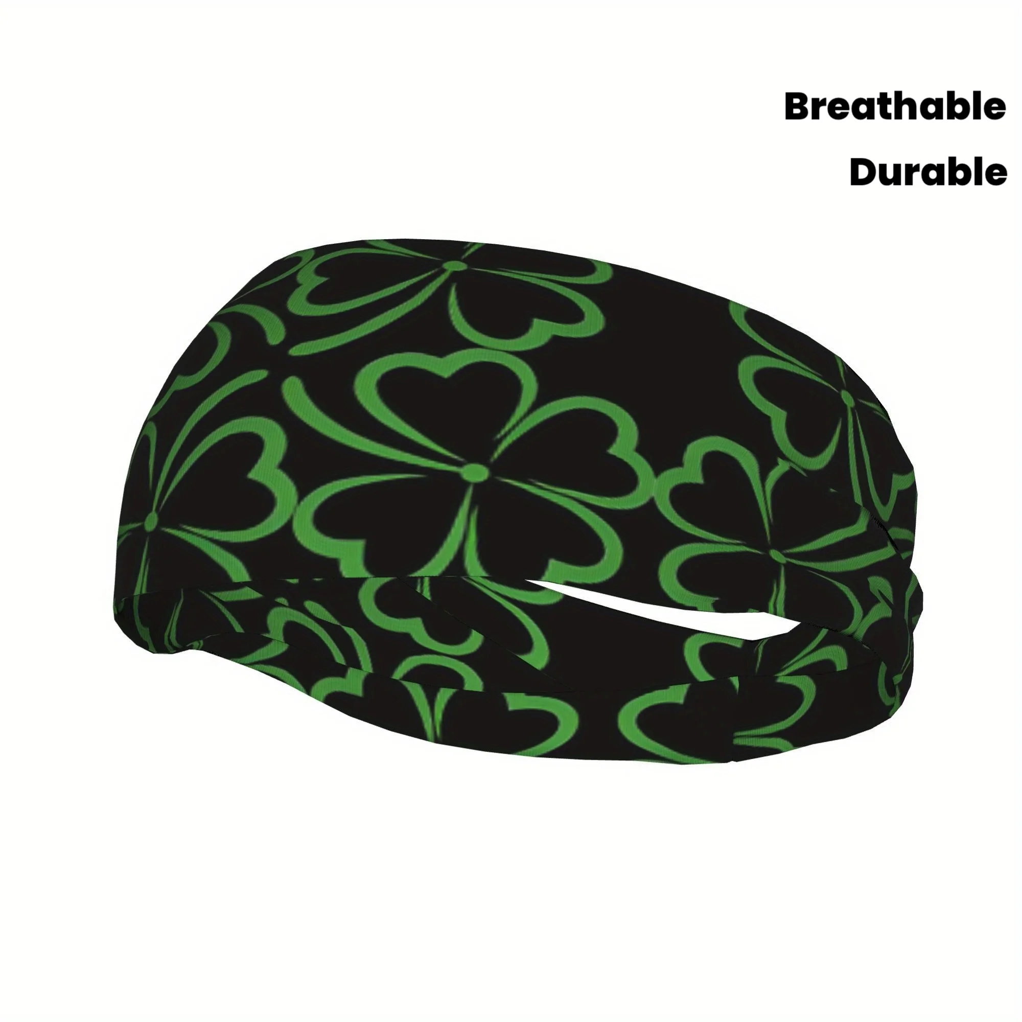 Green Black Four Four Leaf Clover Design 4-Leaf Clover Patrick's Day Sports Headband Hair Accessory for Gym Training Outdoor