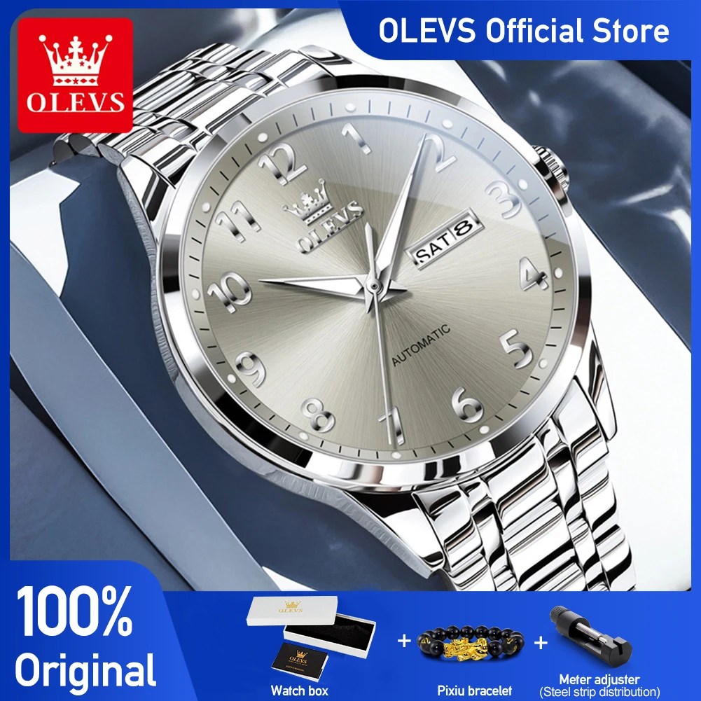 OELVS 7078 Mens Watch Arabic Numerals Original Automatic Mechanical Watches For Man Waterproof Luminous Date Week Reloj Gifts