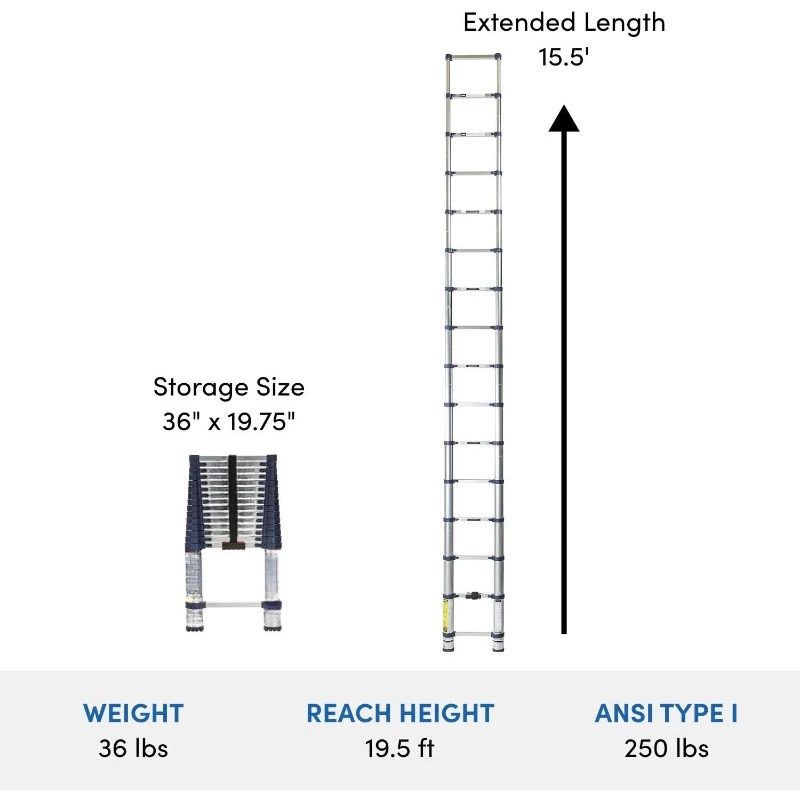 Escada telescópica azul estende fechaduras pelo pé com sistema de fechamento fácil e sem pitada com liberação de polegar angular resistente