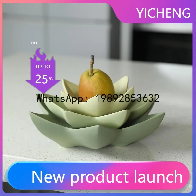 

LYY Modern Creative Green Lotus Ceramic Fruit Plate Tray Living Room Decoration Snack Storage Tray Candle Holder Ornaments