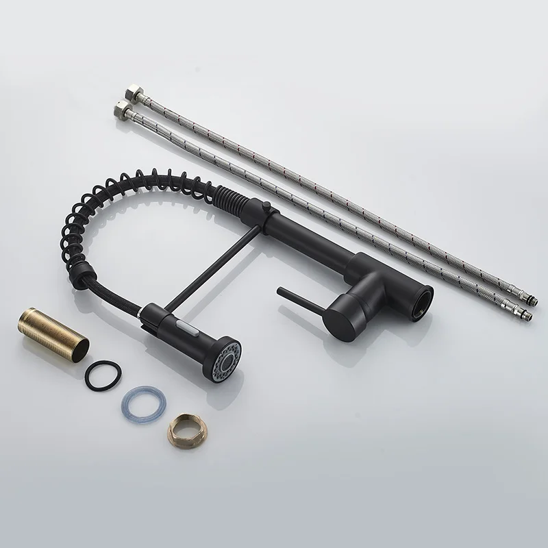 ROVOGO Black Spring Kitchen Faucets with Pull Down Sprayer,Commercial Single Handle Single Lever Kitchen Sink Faucet Solid Brass