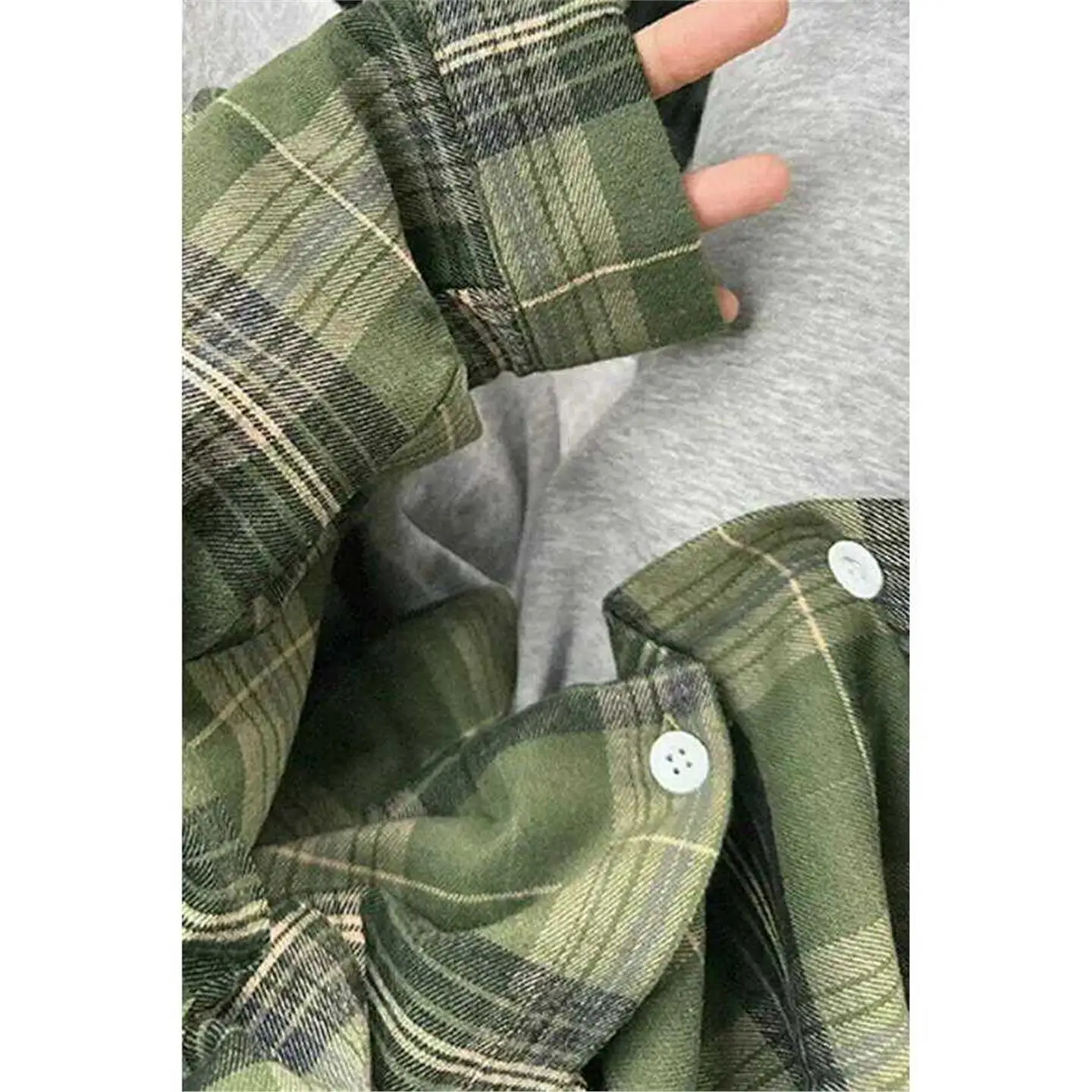 Loose Fit Plaid Green Long Sleeve Shirt Button up Outerwear Women's Fashion Commute Style Casual Shirt Comfortable Blouse