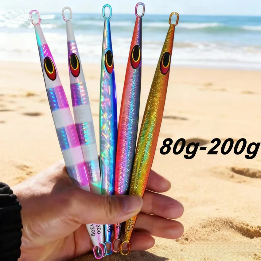 

5 шт., длинные металлические приманки, 80 г, 120 г, 160 г, 200 г, приманка для морской рыбалки в морской воде, переключатель приманки, быстро тонущая металлическая приманка для отсадки
