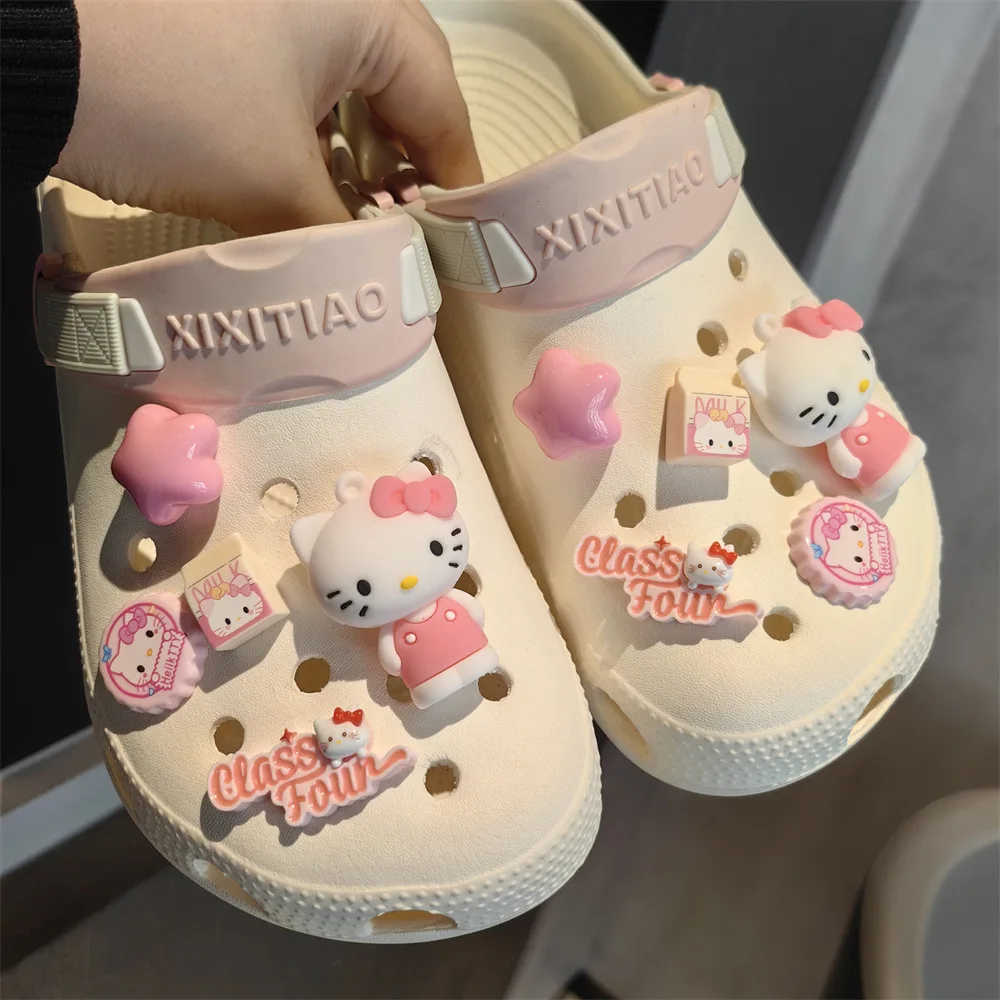 Kawaii Cute Sanrio Hello Kitty Series Shoe Buckle Set Cinnamoroll Kuromi DlY Slippers Accessories Souvenir Kids Girls Women Gift