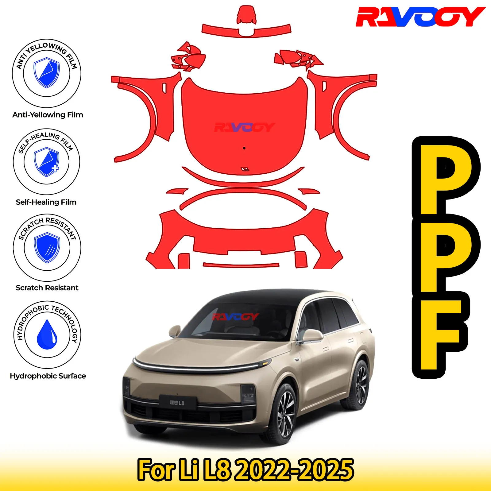 

For Li L8 2022-2025 Glossy Matte Black Precut front PPF Kit Paint Protection Film