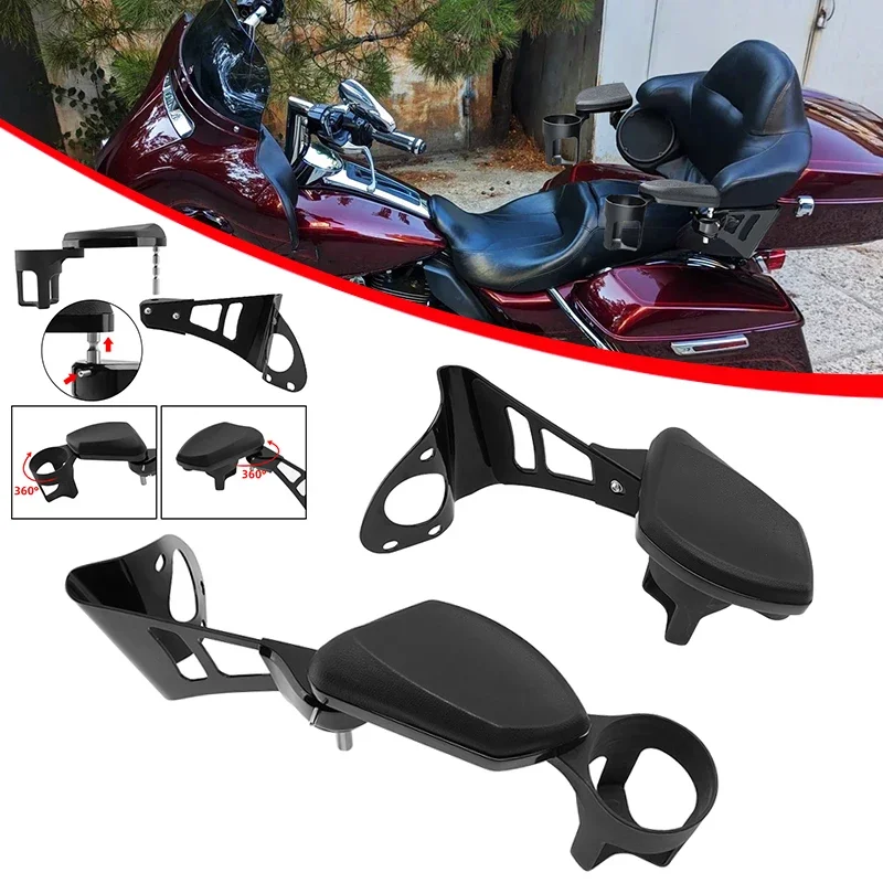 For Harley Touring Electra Road Glide 2014-2023 Motorcycle Accessories Adjustable Cup Holder Black Armrests Bottle Handlebar