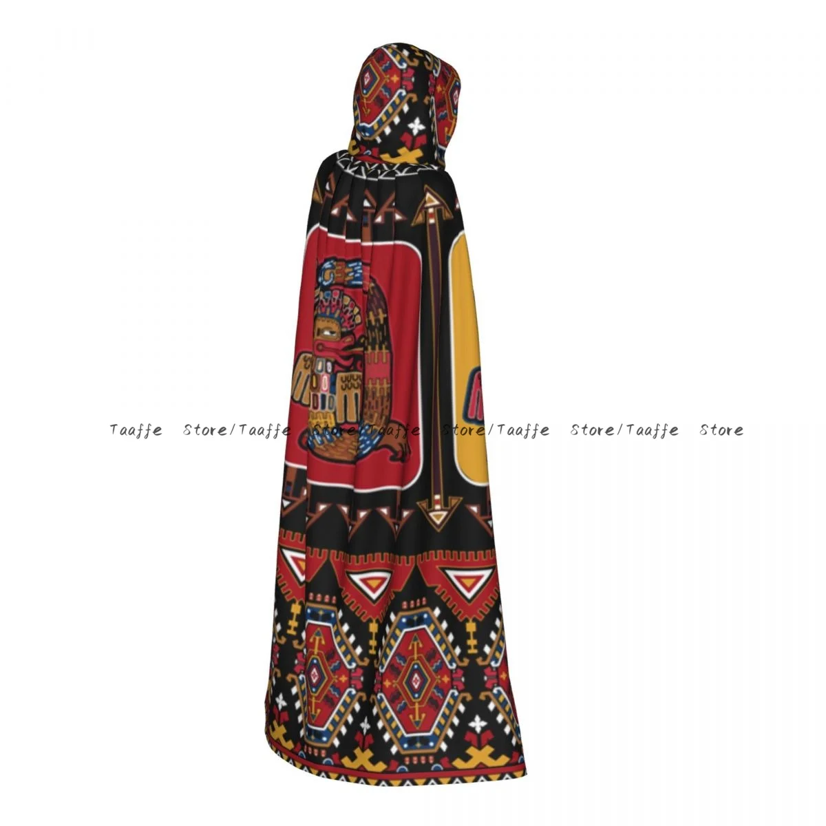 Aztec Mexican Pattern Witch Cloak Hooded Cosplay Costume Halloween Adult Long Party Cape