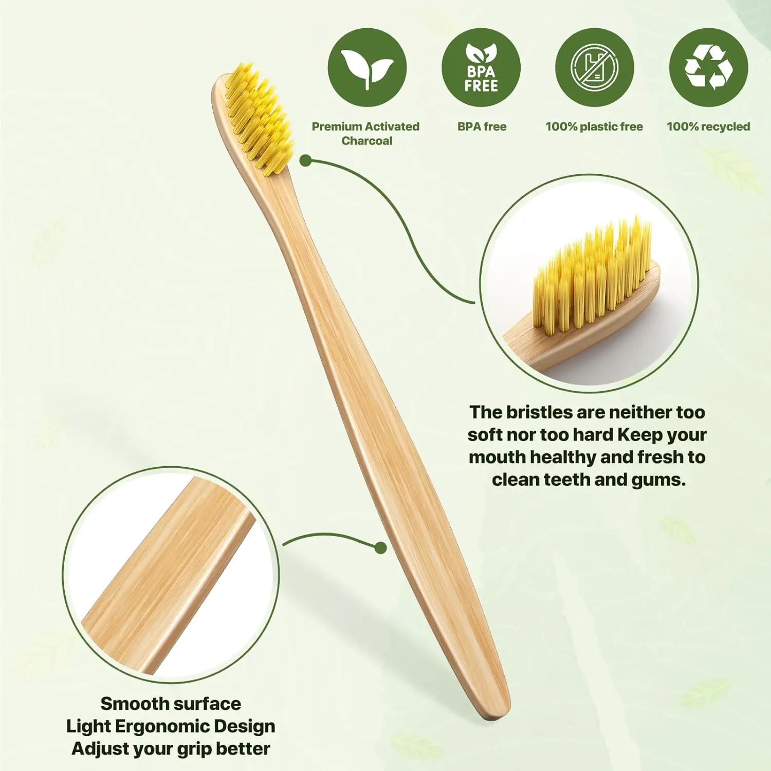 Personalized Company Logo Bamboo Handle Manual Toothbrushes 100PACK with Individual Bag
