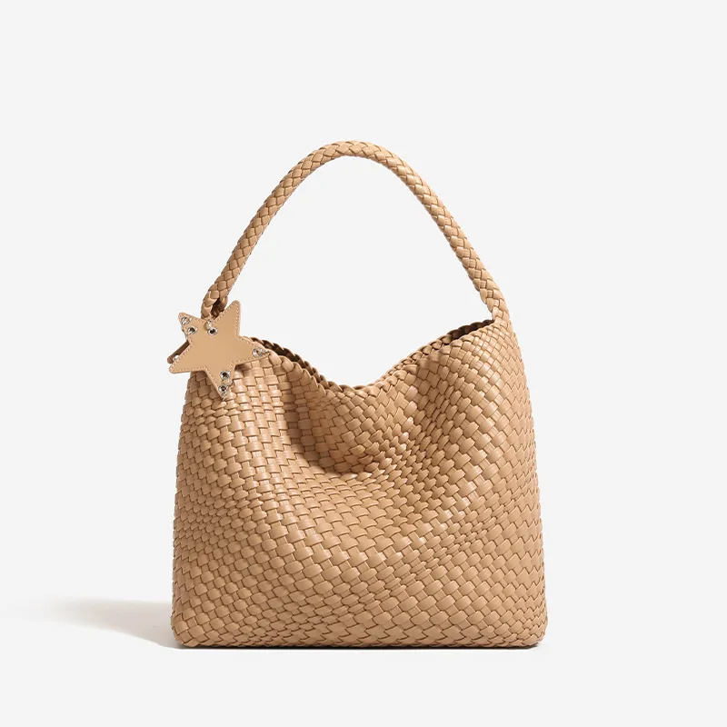 

Large Capacity Cross-Border PU Woven Single Shoulder Bag Idle Style Tote Bag Travel Handbag Soft Material Durable For Daily Use