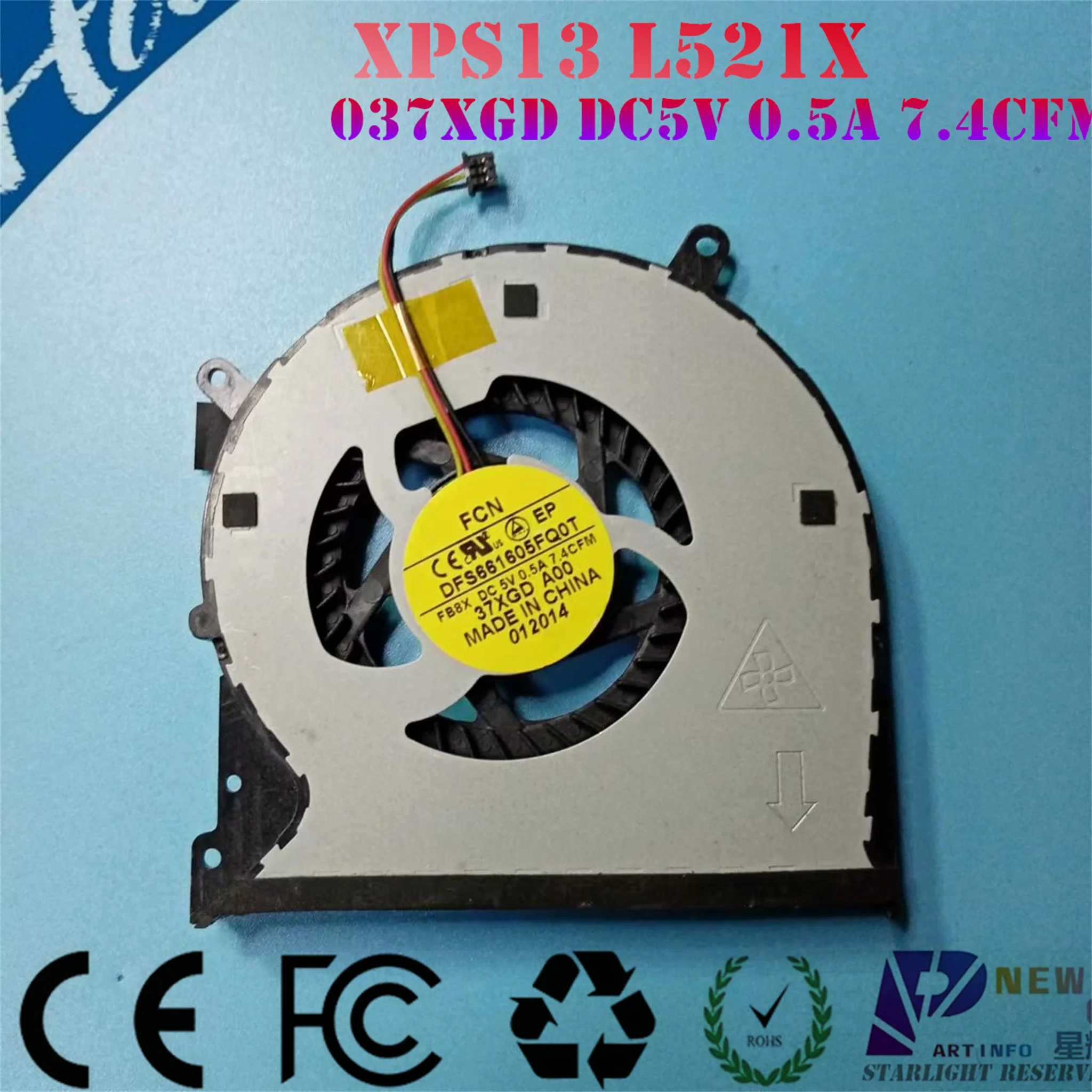 Laptop CPU Cooling Fan For DELL XPS15 L521X series dfs661605fq0t dc 5v 0.5a 7.4cfm 037XGD 37XGD