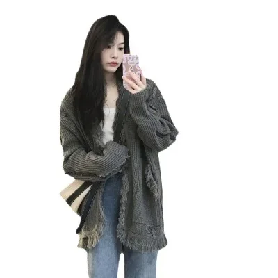 

Loose Knitted Sweater Cardigan Women's Autumn Style Soft Casual Top Polo Collar Solid Color Chinese Origin Fashion Outerwear