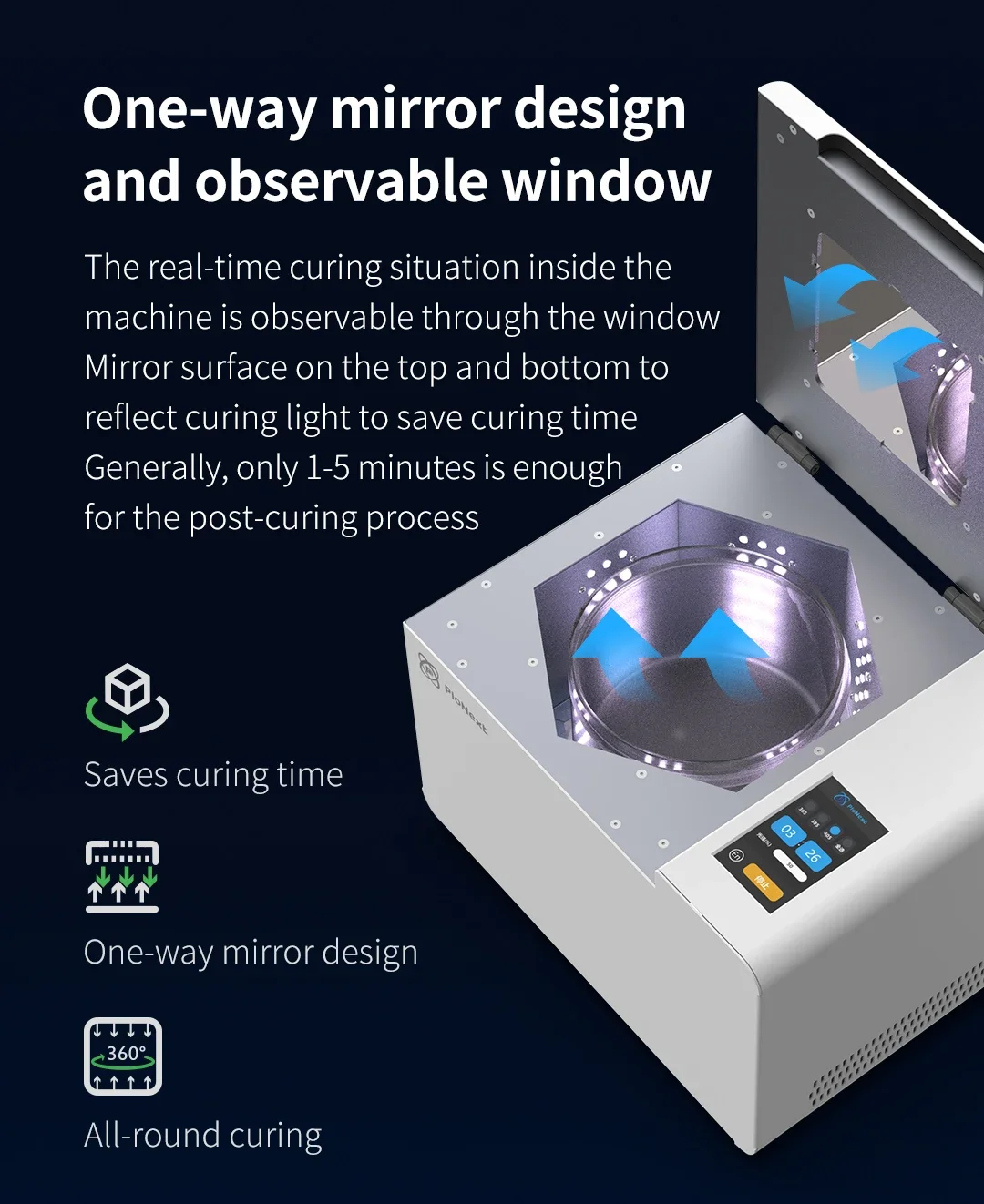 Pionext UV02 عالية السرعة جميع جولة سطح المكتب ضوء الأسنان الصغيرة الأشعة فوق البنفسجية الراتنج علاج 368 385 40nm مصباح لآلة الطباعة #6