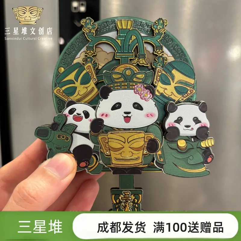 Panda Huahua Sanxingdui Bronze Mask Wooden Multi Layer Sticky Note Cultural Collectible Decorative Fridge Magnet Souvenir Gift