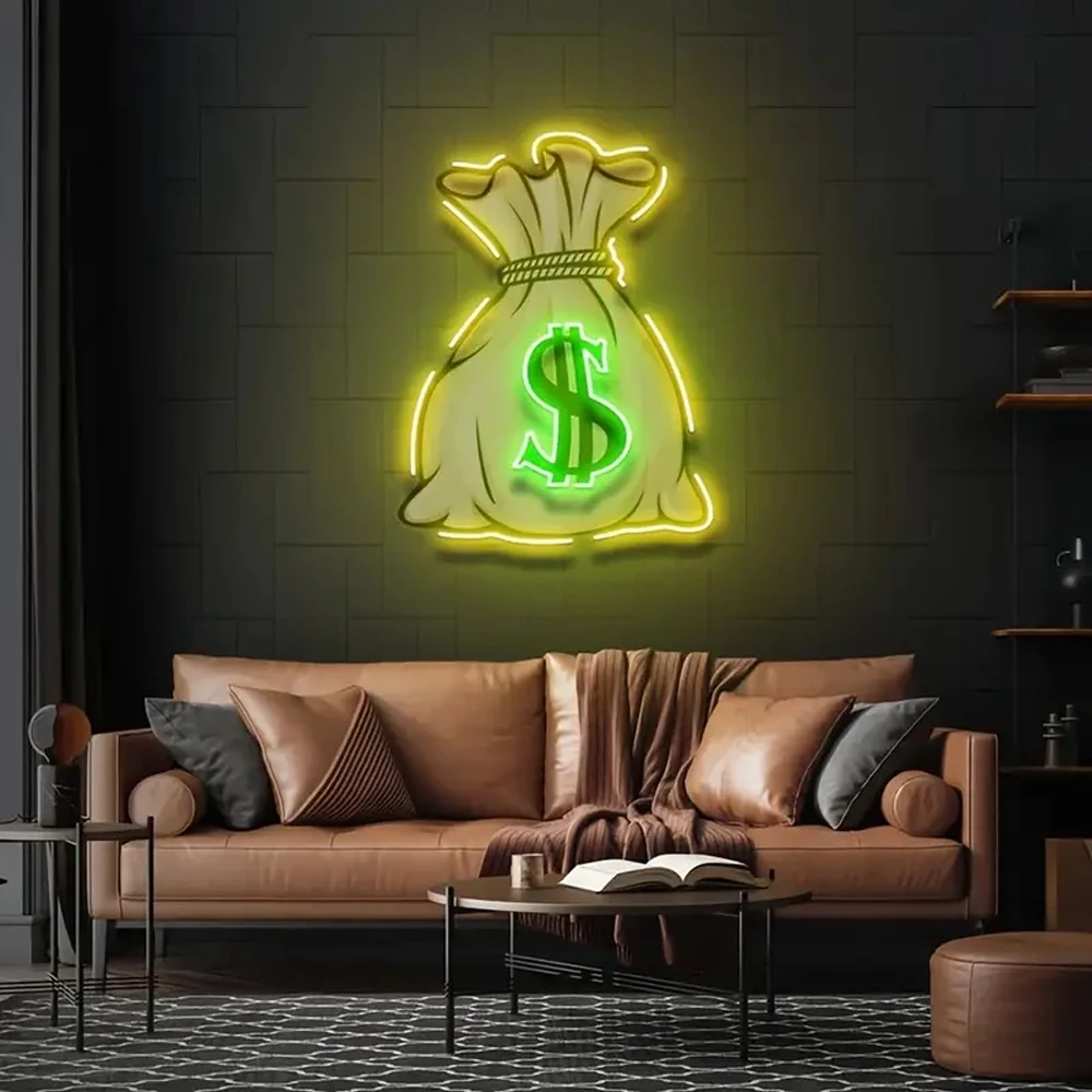 Wall Decor For Money Bag Neon Sign Light, Warm White USB Powered Neon Signs, Home Bedroom, Store Decoration, Led Neon Lights