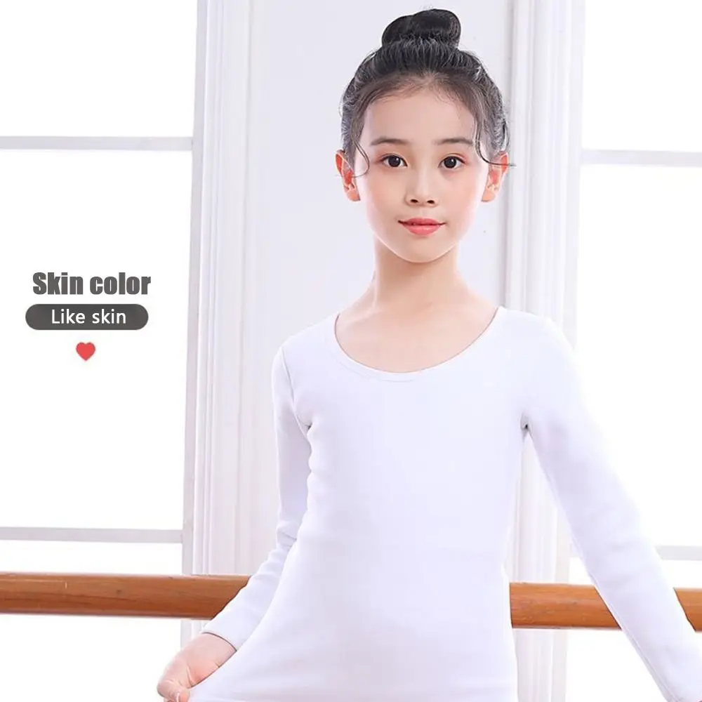Fashion Winter Kids Thermal Underwear Suits Nude Color Fleece Dance Tights Stretch Warm Leotard