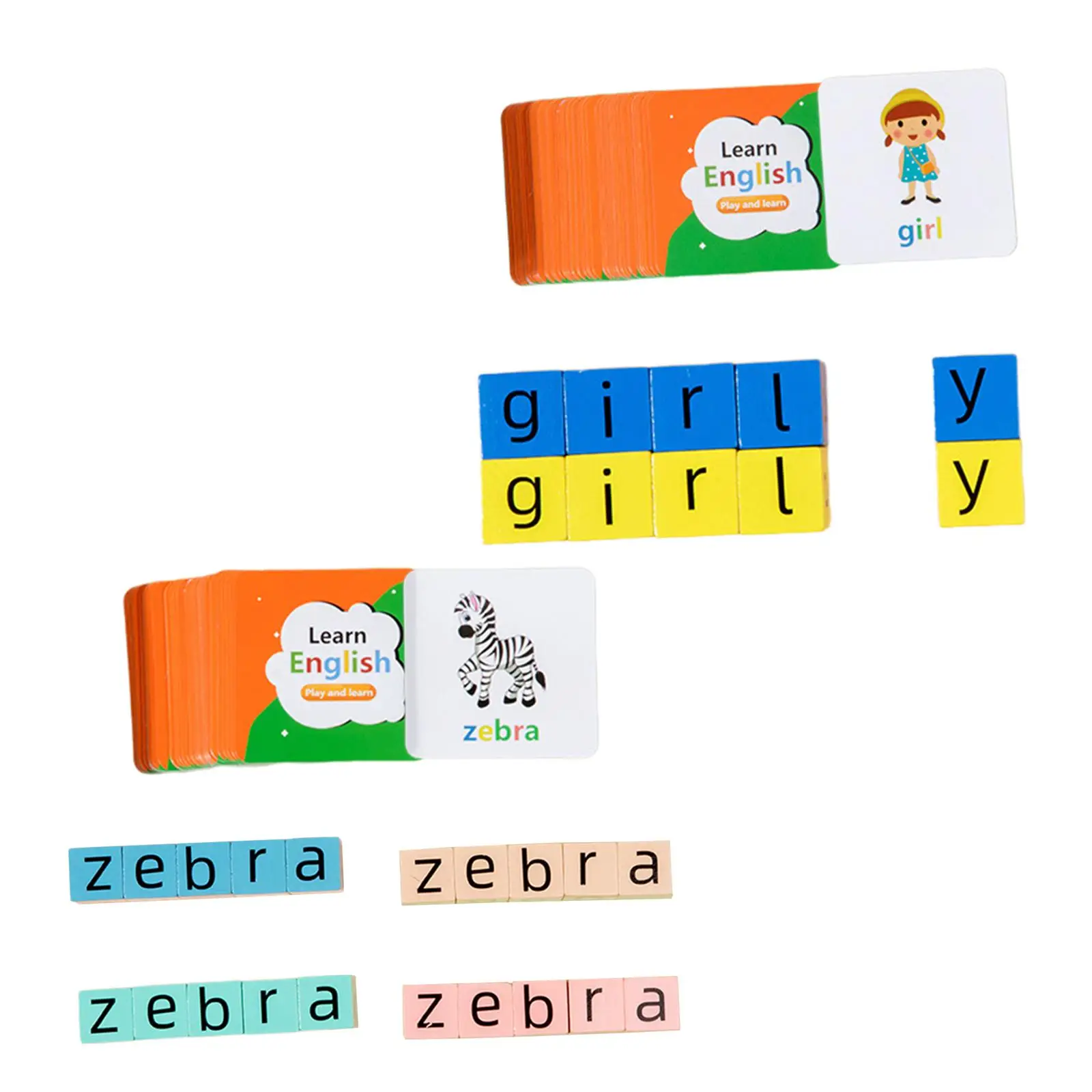 Wooden blocks, spelling game, matching letter game, improves language skills,