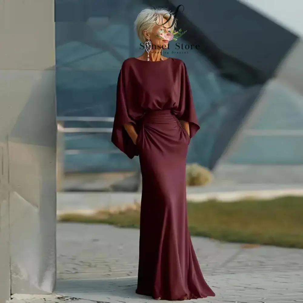 

Индивидуальные вечерние платья с круглым вырезом, пышными длинными рукавами, из атласа, в пол, на заказ.