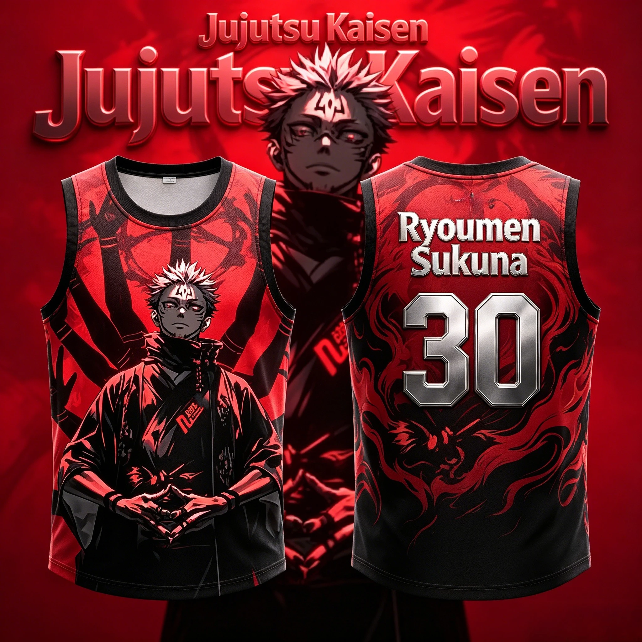 2026 Summer Hit Anime Jujutsu Kaisen Ryomen Sukuna 3D Print Crew Neck Vest, Breathable Unisex Y2K Trendy Sports Tank Top