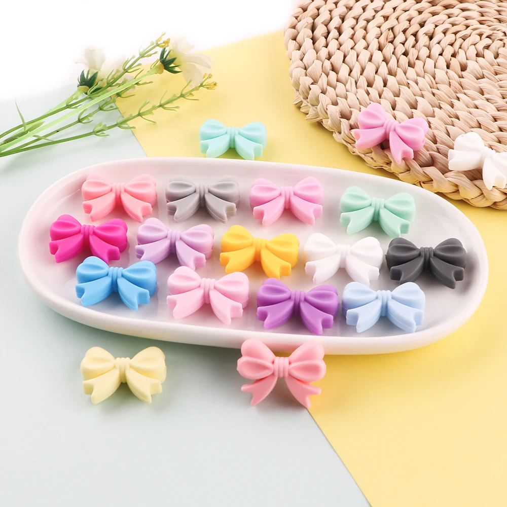 Sunrony 10pcs Bowknot Silicon Beads Bow Tie Beads DIY For Jewelry Making DIY KeyChain Necklace Necklace Accessories