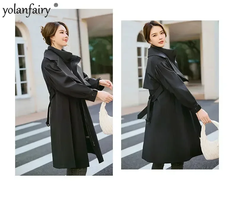 YOLANFAIRY Damski Płaszcz Futrzany Damski Prawdziwe Futro Królik Rex Parki Damska Wiatrówka Średniej Długości Odzież Robocza Talia Płaszcz Zimowy FCY39