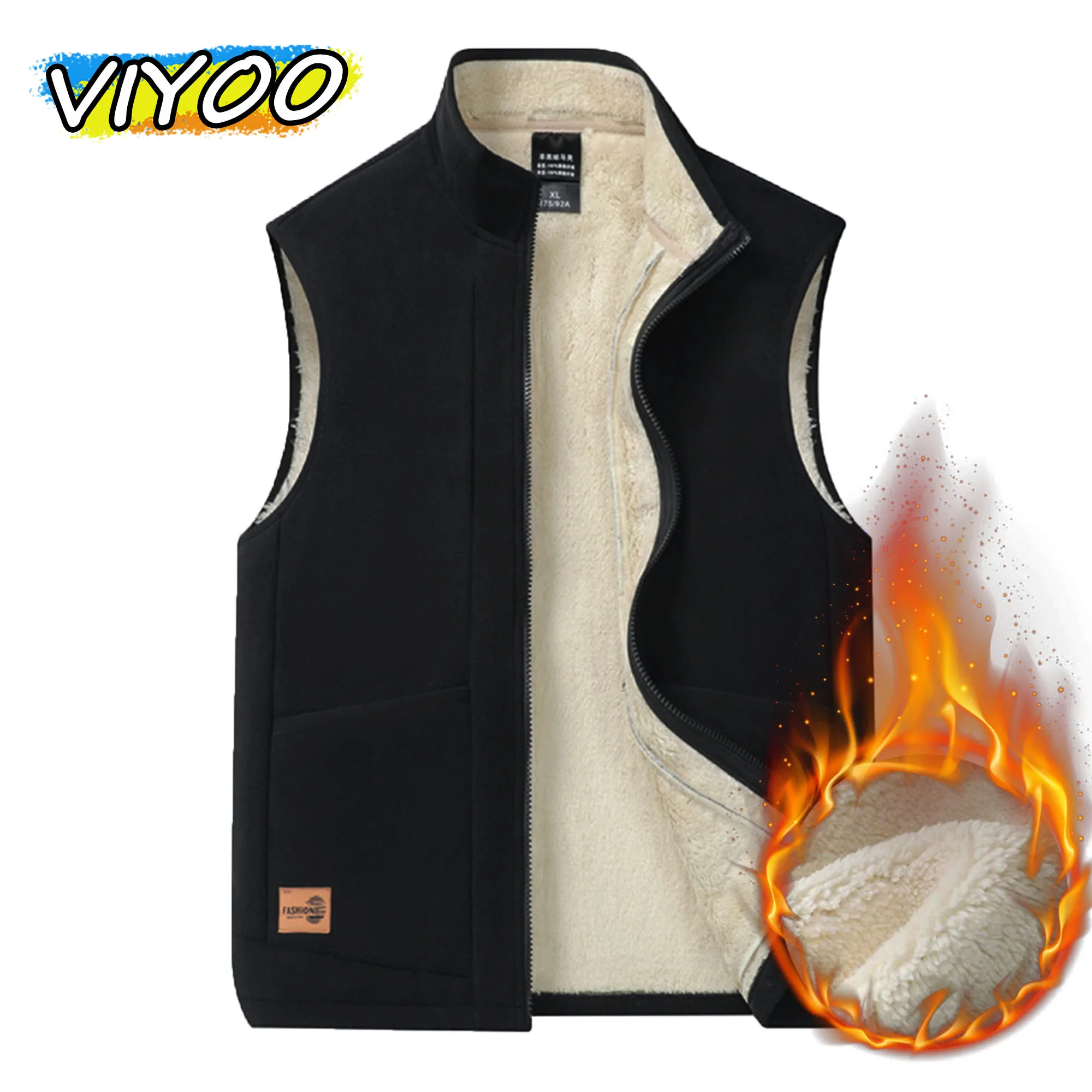 

Men's Oversized High Quality Plus Velvet Sleeveless Jacket Vest For Men Outdoor Winter Fleece Jacket Coat Zipper Outdoor