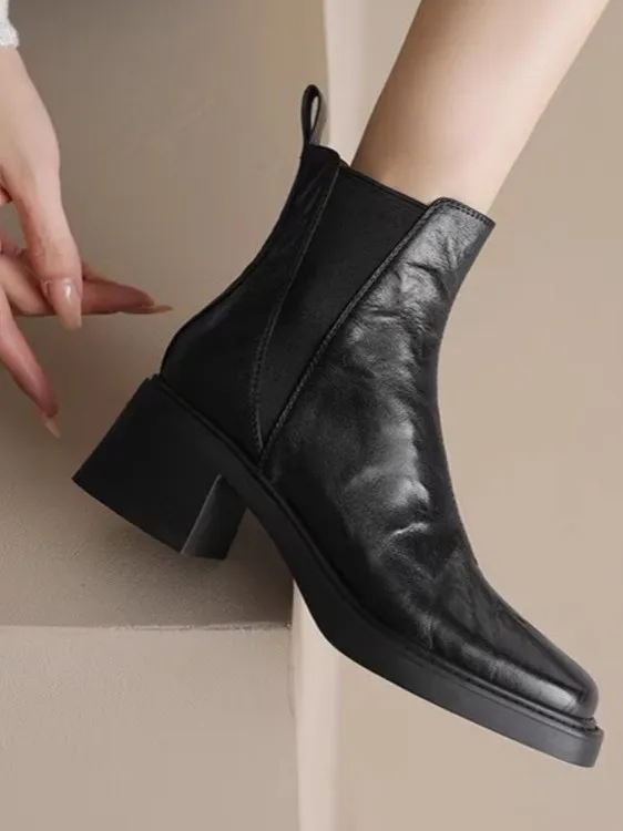 

Женские ботинки челси, зимние ботинки на меховой подкладке, корейские ботильоны на высоком каблуке с круглым носком, весна-осень, новое поступление