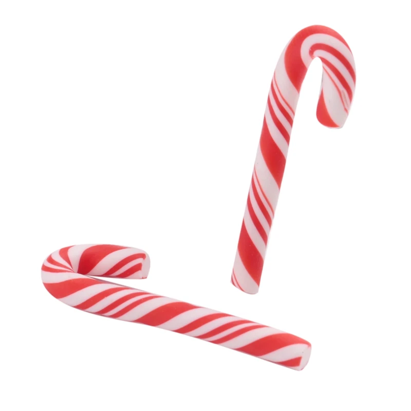 

100Pcs Red And White Handmade Christmas Candy Cane Miniature Food Dollhouse Home Decor Clay Candy Cane About 3.2X1cm-AT35