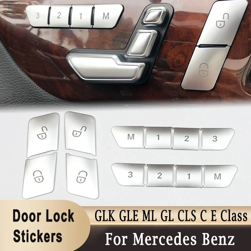 6/12Pcs Car Door Seat Memory Lock Buttons Covers Stickers for Mercedes-Benz C/E Class GLK GLE ML GL CLS GLA CLS W204 W212