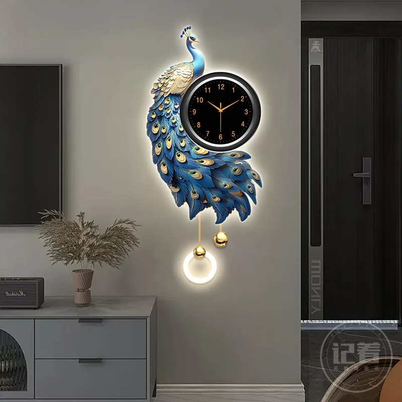 

Nordic Peacock Wall Clocks Digital Luxury Living Room Art Mural Wall Watch Modern Led Creative Reloj De Pared Home Decoration