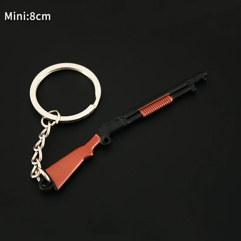 PUBG Keychain Alloy Weapon S1897 Mini Gun Full Metal Model Cartoon Game Periphery Light Key Chain Toy Birthday Gifts for kids