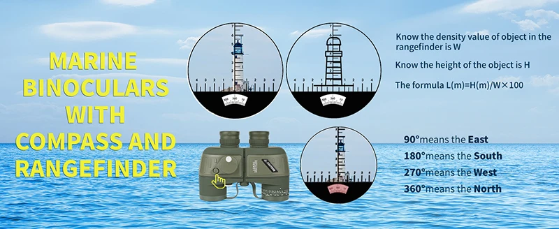 Fernglas 10x50 Marine-Militär-Teleskop für Erwachsene, wasserdicht, mit Entfernungsmesser, Kompass, BAK4-Prisma, HD, Vogelbeobachtung für die Jagd – Detail 4