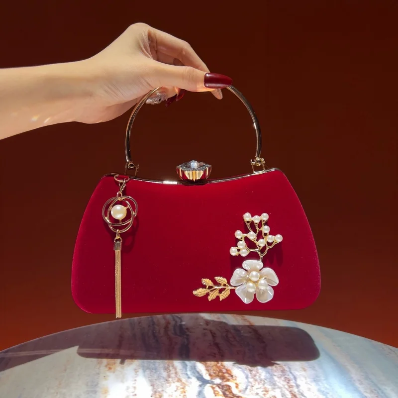 Vintage Fringed Hanging Decor Evening Handbag Women's Chinese-style Banquet Clutch Bag Cheongsam Dress Matching Cross-body Bags