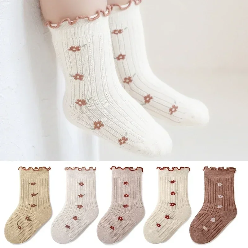 

Spring Autumn Children Girls Flower Socks School Student Uniform Mid Calf Long Sock Baby Kids Princess Middle Tube Stockings