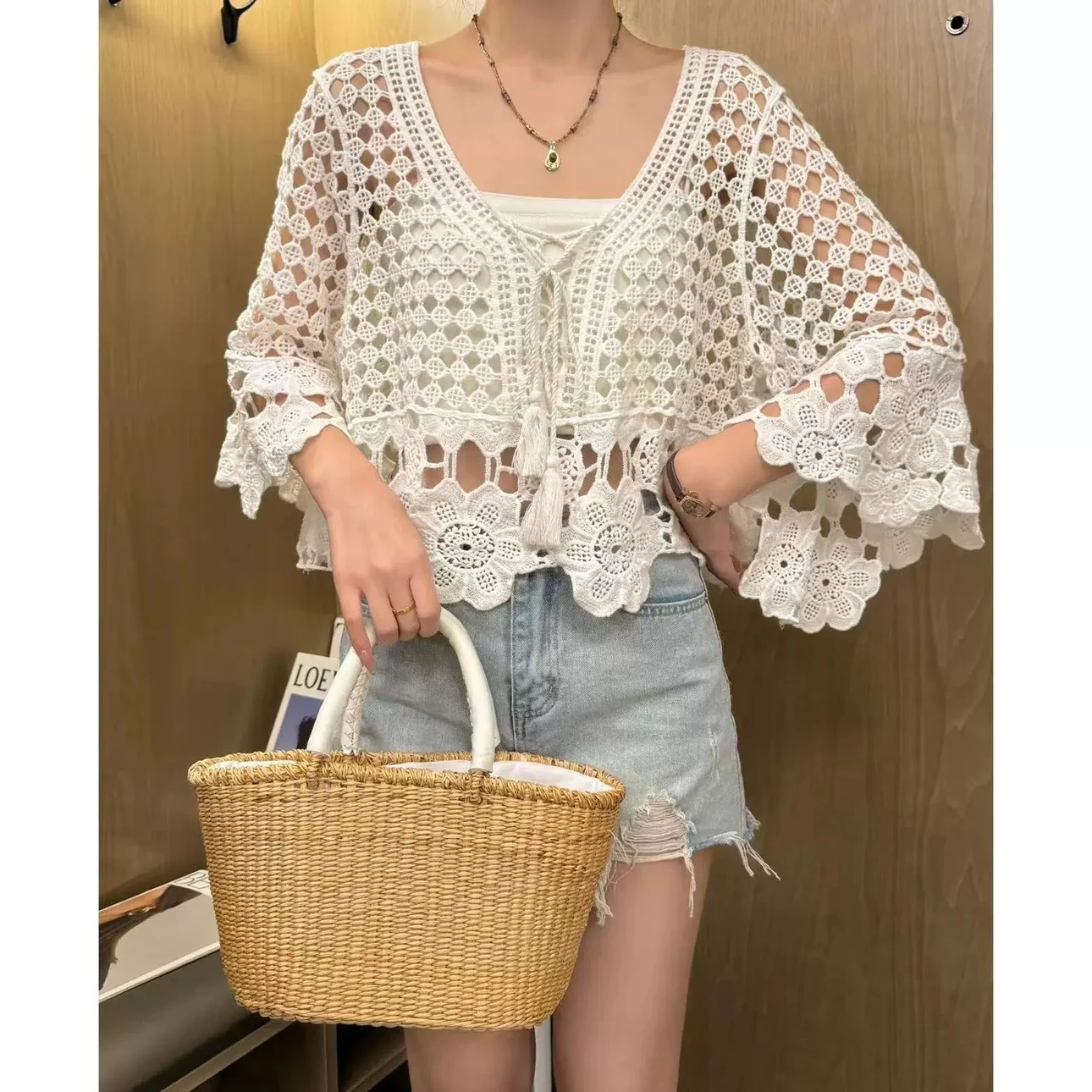 00% katoen gebreide uitgeholde trui en Sle geborduurd groot formaat losse Svel ronde Ne Long Sve top