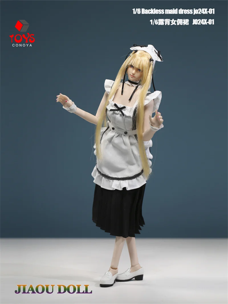 JO24X-01 1/6 Scale Backless Maid Dress Cafe Server Skirt Clothes Model Fit 12'' Female Solider Action Figure Body Doll