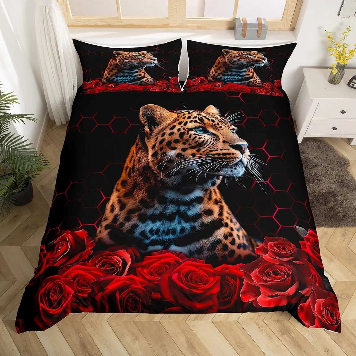 Cheetah Duvet Cover Safari Aniaml Leopard Bedding Set Full Queen Geometric Comforter Cover For Girls Teens Jungle Quilt Cover