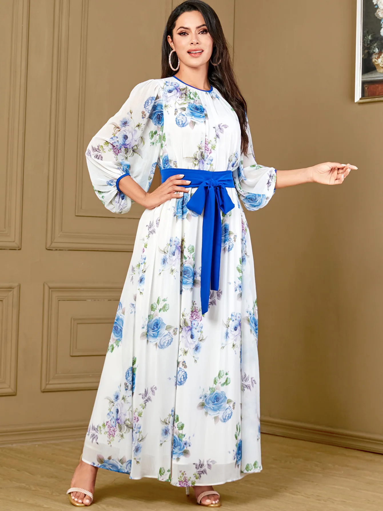 

Morocco Printed Floral Abayas for Fashion Women Muslim Dress Dubai Abaya Turkey Kaftan Party Ramadan Islamic Marocain Femme Gown