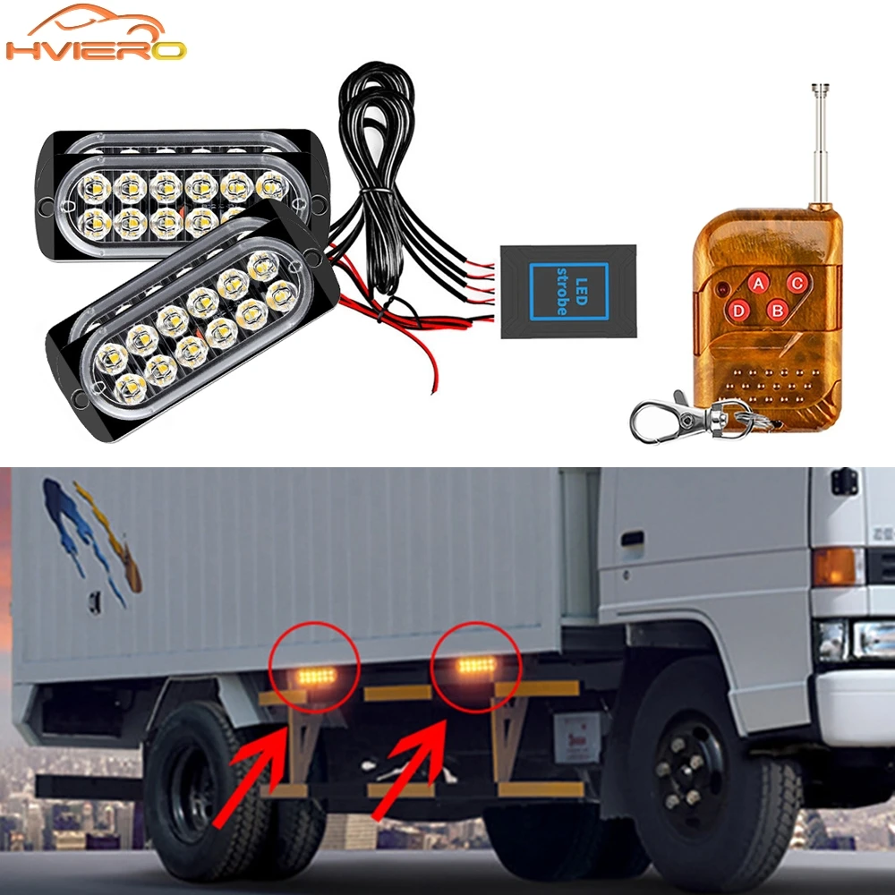 

4X12LED Strobe Light Brake Parking Emergency Beacon Bulb Truck 12-24V Wireless Remote Control Warning Signal Lamp Car Led Amber