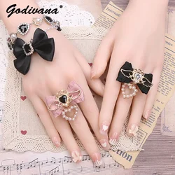 Fatto a mano Rojita stile giapponese elegante dolce carino anelli strass arruffato fiocco morbido ragazza anello moda Rolita anelli per le donne